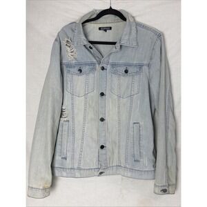 Elwood Mens Size L Distressed Legend Graphic Denim Trucker Jacket